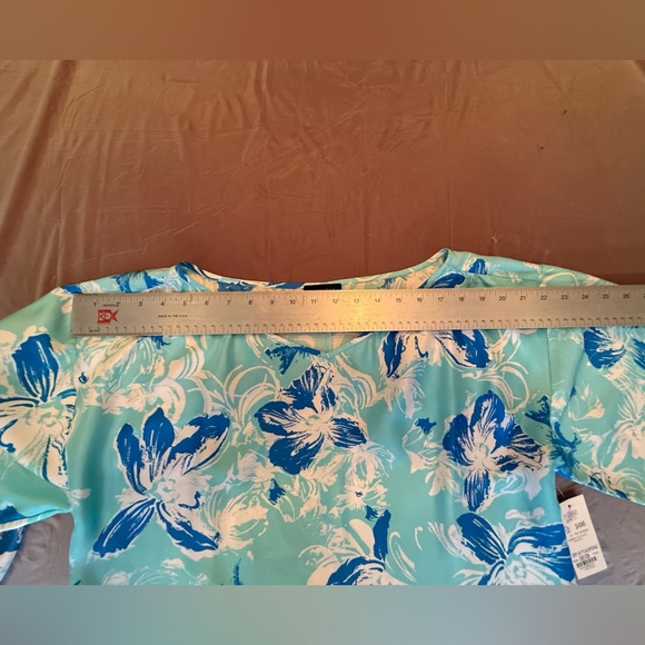 NWT Carlisle Floral Blue/White 100% Silk Blouse w/ scarf belt Size 12/Large $498 - Picture 9 of 12